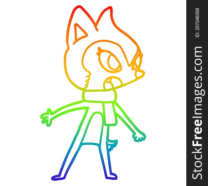 rainbow gradient line drawing of a cartoon chipmunk wearing scarf