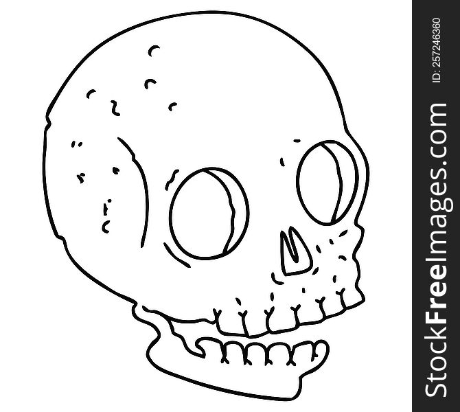 line drawing quirky cartoon skull. line drawing quirky cartoon skull