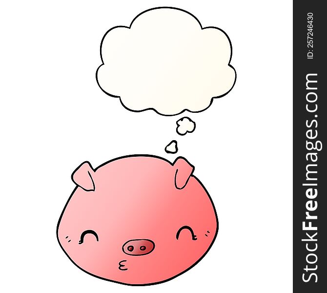 Cartoon Pig And Thought Bubble In Smooth Gradient Style