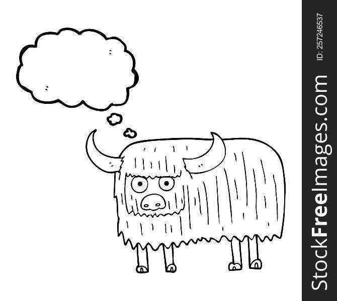 freehand drawn thought bubble cartoon hairy cow