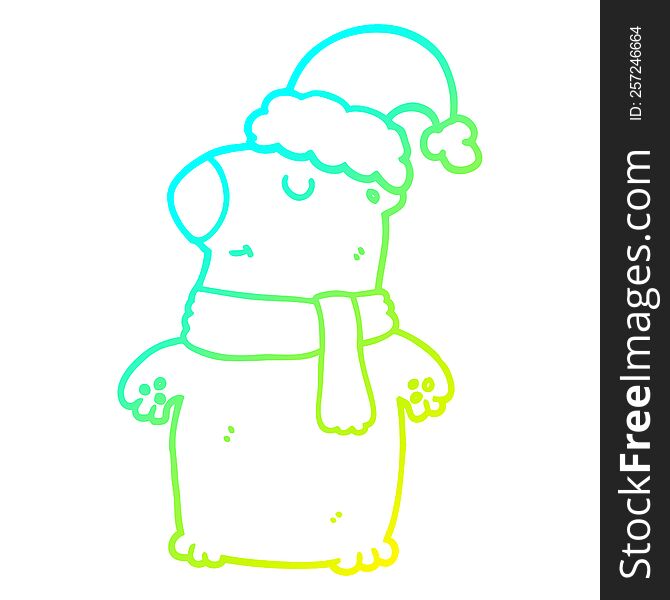 Cold Gradient Line Drawing Cute Cartoon Christmas Bear