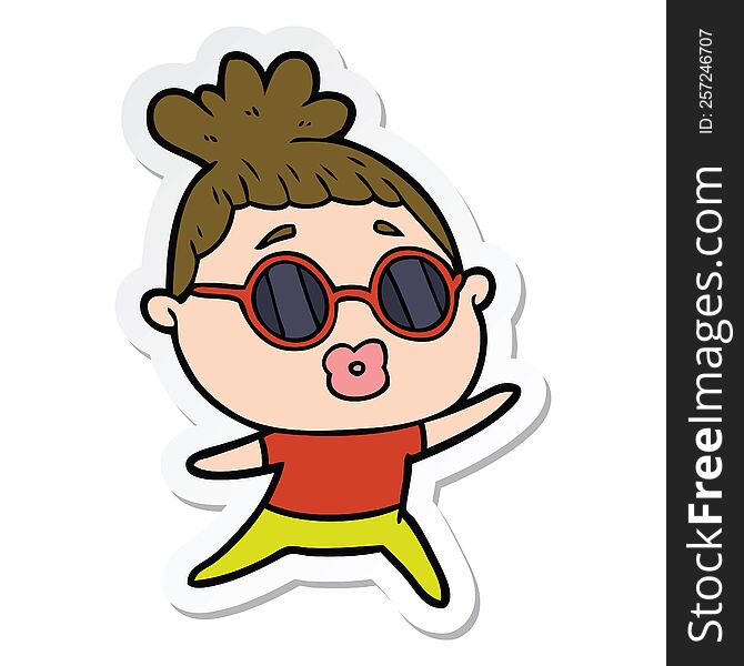 sticker of a cartoon dancing woman wearing sunglasses