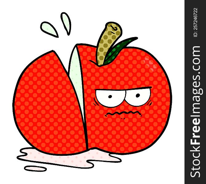cartoon angry sliced apple. cartoon angry sliced apple