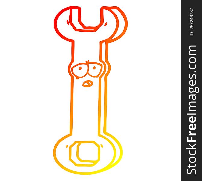 warm gradient line drawing of a cartoon spanner