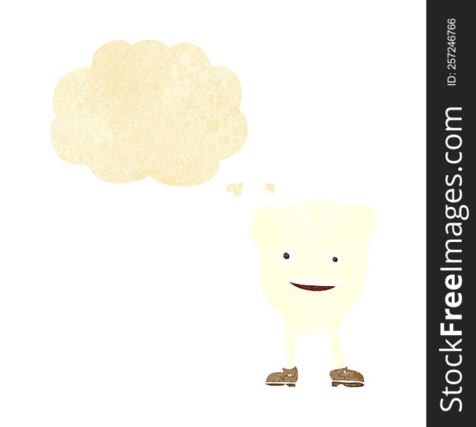 Cartoon Happy Tooth Character With Thought Bubble