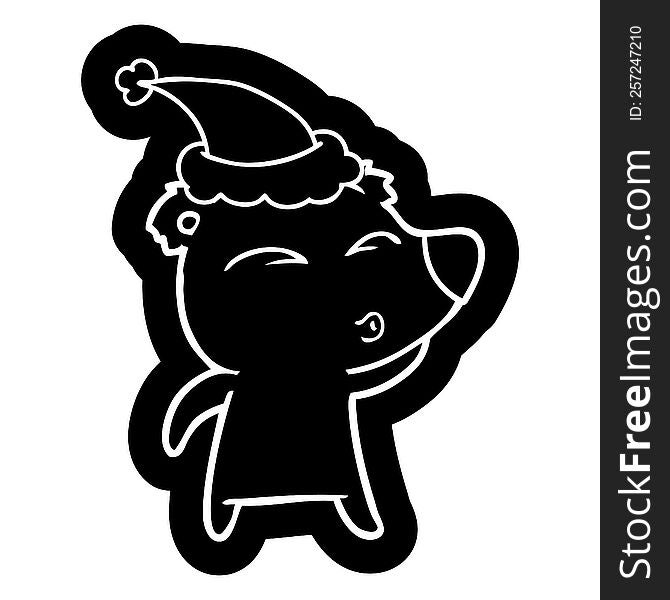 quirky cartoon icon of a whistling bear wearing santa hat