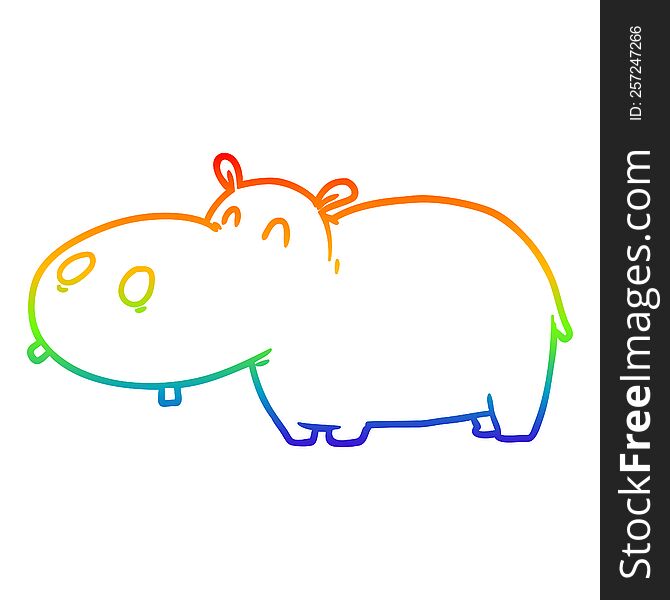 rainbow gradient line drawing of a cartoon hippo