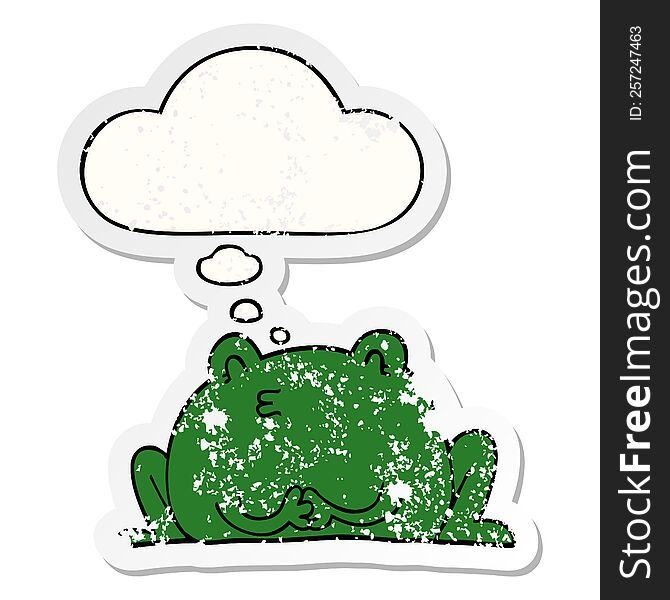 cute cartoon frog with thought bubble as a distressed worn sticker