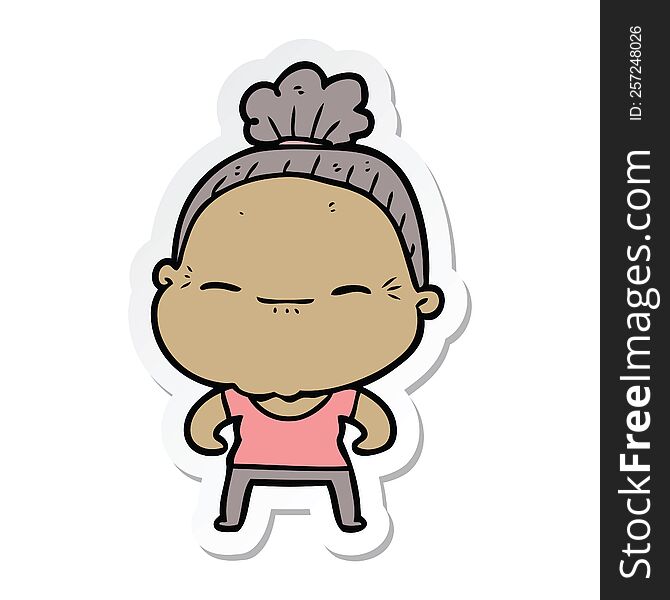sticker of a cartoon peaceful old woman