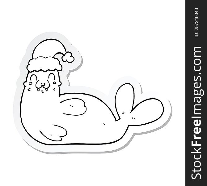 Sticker Of A Cartoon Christmas Walrus