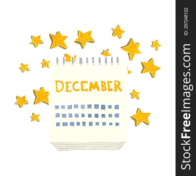 freehand retro cartoon calendar showing month of December