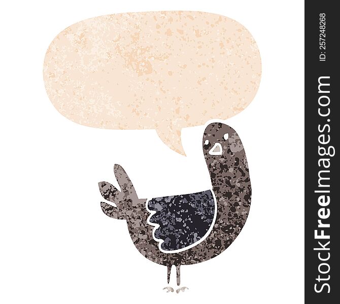 Cartoon Pigeon And Speech Bubble In Retro Textured Style