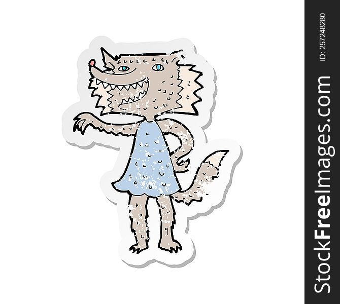 Retro Distressed Sticker Of A Cartoon Wolf Girl