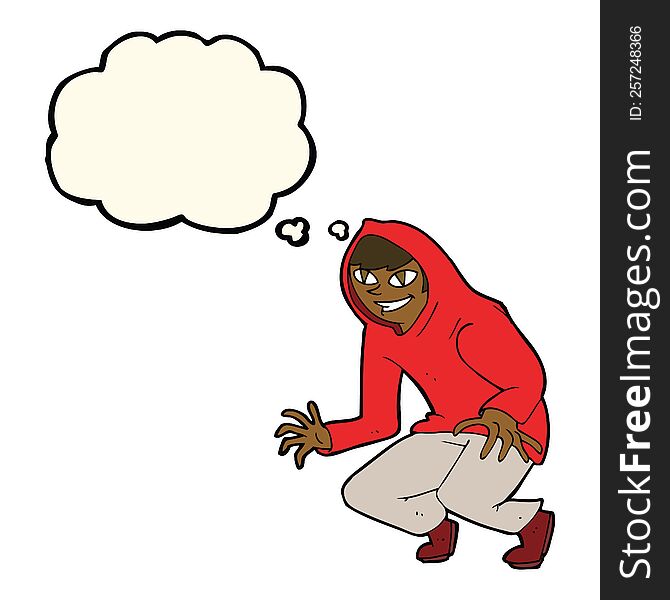 Cartoon Mischievous Boy In Hooded Top With Thought Bubble