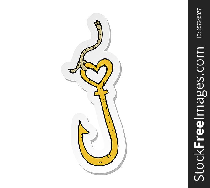 sticker of a cartoon love heart fish hook