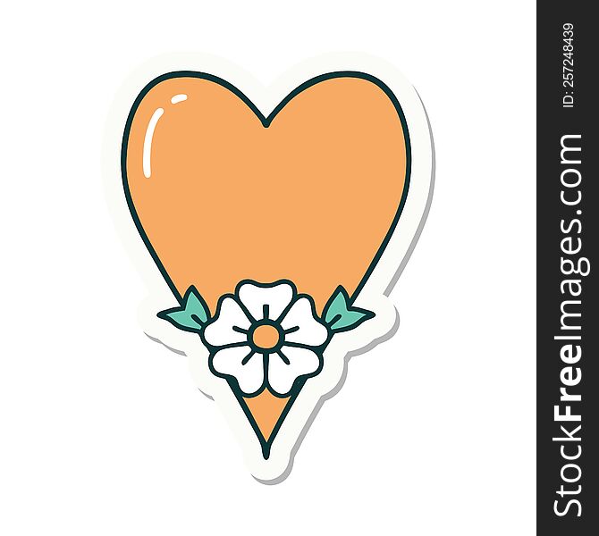 sticker of tattoo in traditional style of a heart and flower. sticker of tattoo in traditional style of a heart and flower