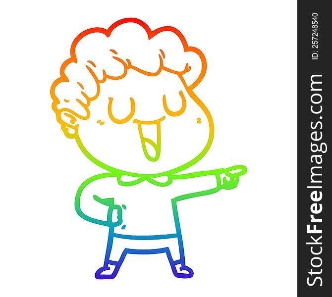 rainbow gradient line drawing of a laughing cartoon man pointing