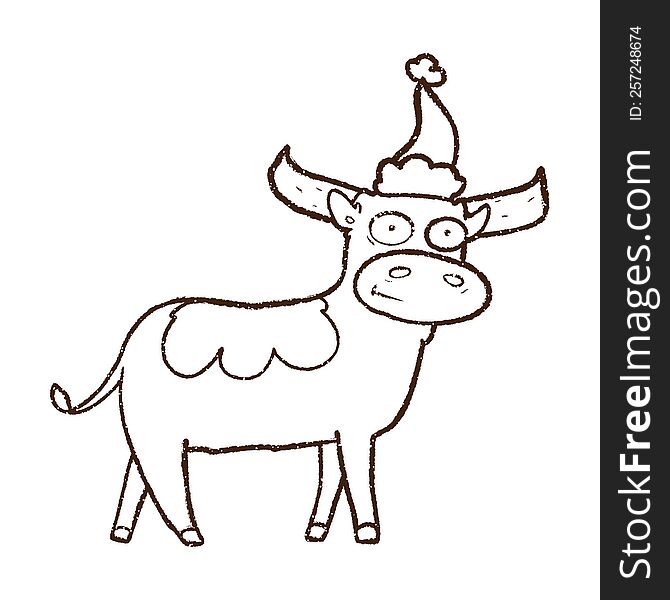 Christmas Cow Charcoal Drawing