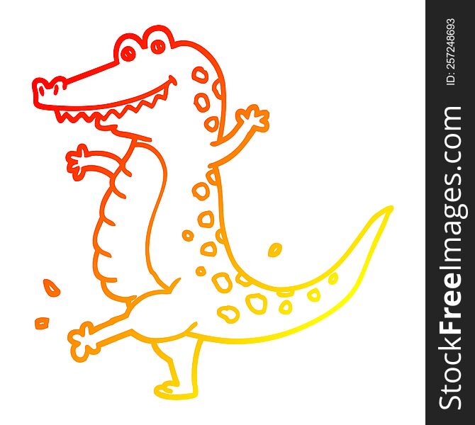 Warm Gradient Line Drawing Cartoon Dancing Crocodile