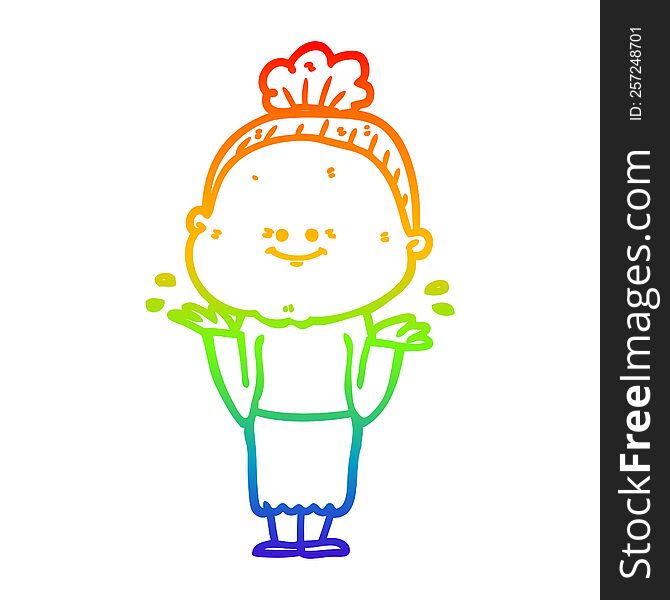 Rainbow Gradient Line Drawing Cartoon Happy Old Woman
