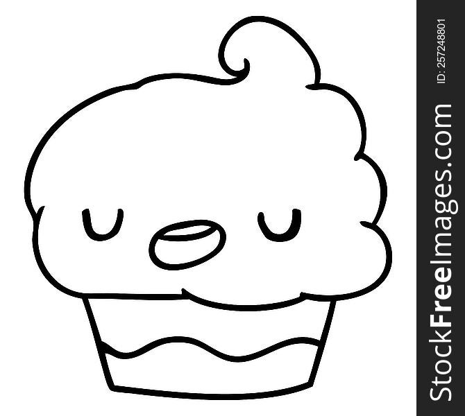 line drawing illustration kawaii of a cute cupcake. line drawing illustration kawaii of a cute cupcake