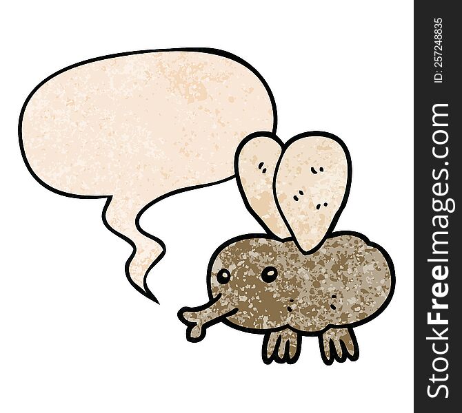 Cartoon Fly And Speech Bubble In Retro Texture Style