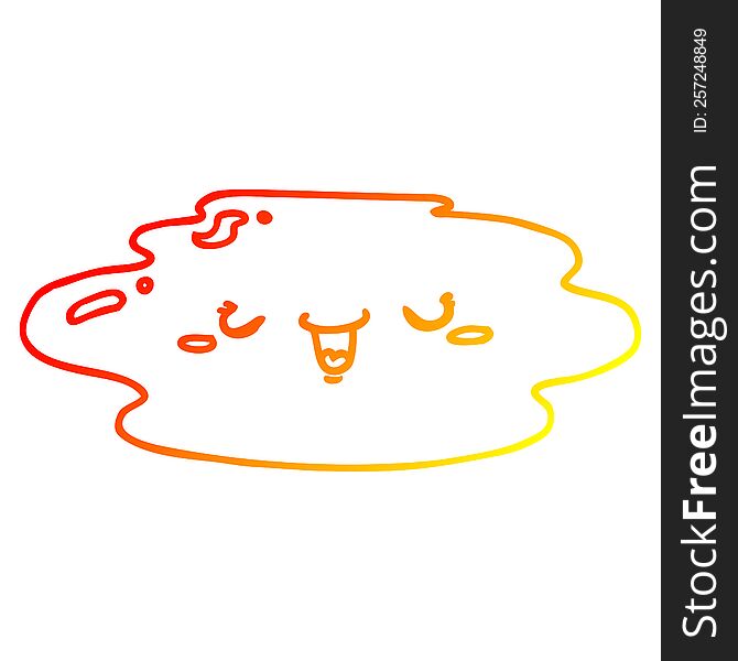 Warm Gradient Line Drawing Cartoon Puddle With Face