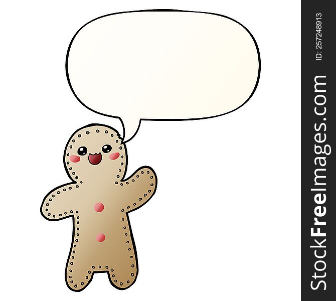 Cartoon Gingerbread Man And Speech Bubble In Smooth Gradient Style