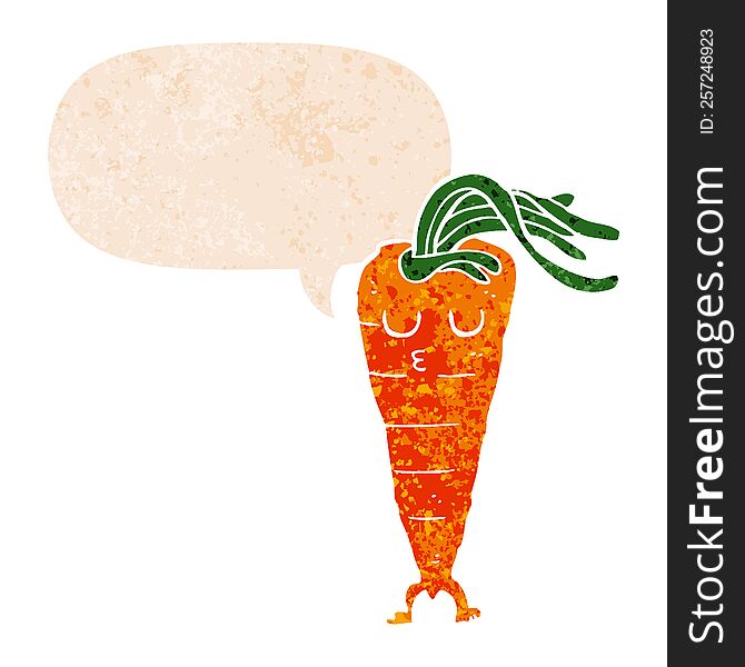 Cartoon Carrot And Speech Bubble In Retro Textured Style