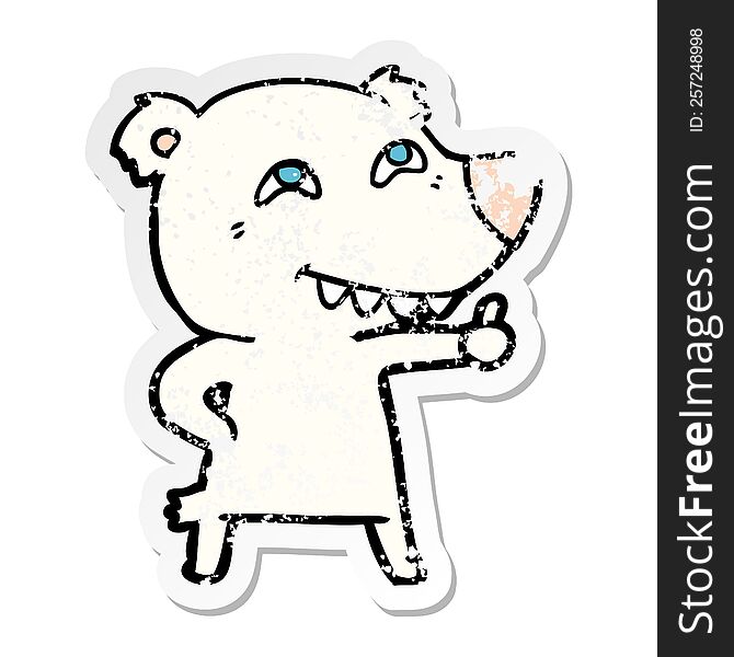 Distressed Sticker Of A Cartoon Polar Bear Giving Thumbs Up Sign