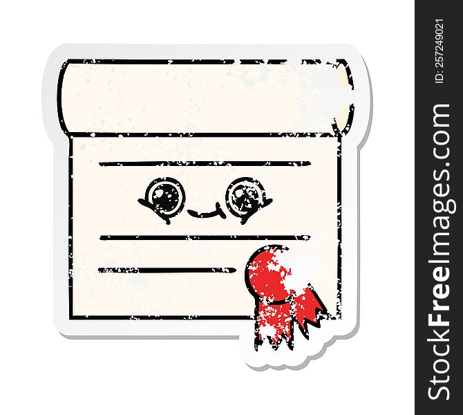 Distressed Sticker Of A Cute Cartoon Certificate