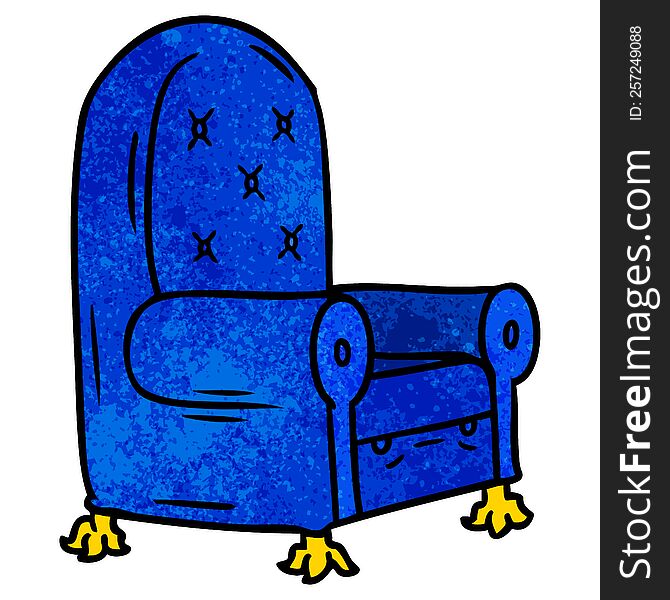 hand drawn textured cartoon doodle of a blue arm chair