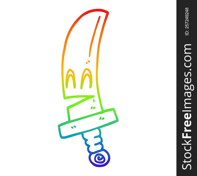 rainbow gradient line drawing of a cartoon happy magical sword
