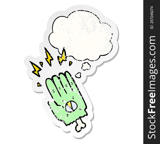 Spooky Halloween Zombie Hand And Thought Bubble As A Distressed Worn Sticker