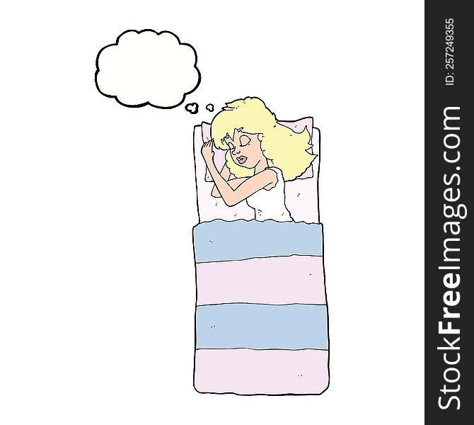 cartoon sleeping woman with thought bubble