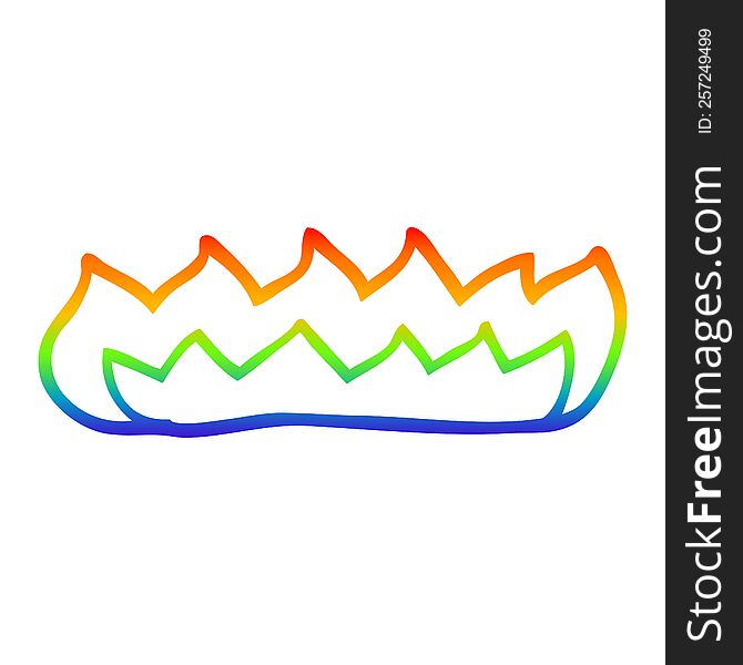 rainbow gradient line drawing of a cartoon burning flames