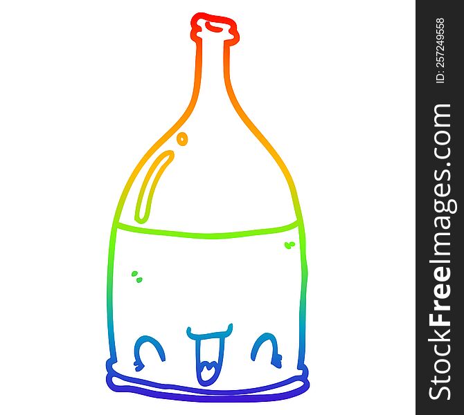 rainbow gradient line drawing of a cartoon wine bottle