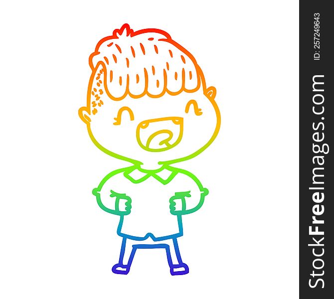 rainbow gradient line drawing of a cartoon happy boy laughing
