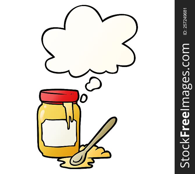 cartoon jar of honey with thought bubble in smooth gradient style