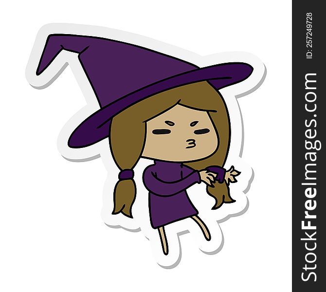 Sticker Cartoon Of A Cute Witch Kawaii Girl