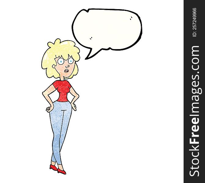 freehand speech bubble textured cartoon surprised woman