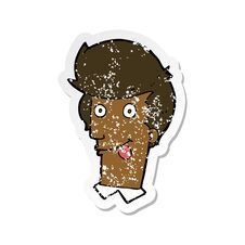 Retro Distressed Sticker Of A Cartoon Man With Tongue Hanging Out Stock Photo