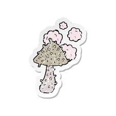 Retro Distressed Sticker Of A Cartoon Weird Mushroom Royalty Free Stock Photo