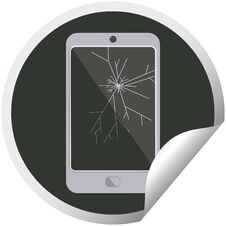 Cracked Screen Cell Phone Graphic Circular Sticker Stock Image