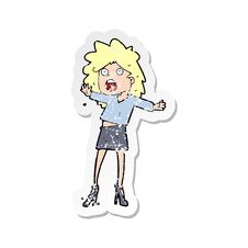 Retro Distressed Sticker Of A Cartoon Woman Having Trouble Walking In Heels Stock Image
