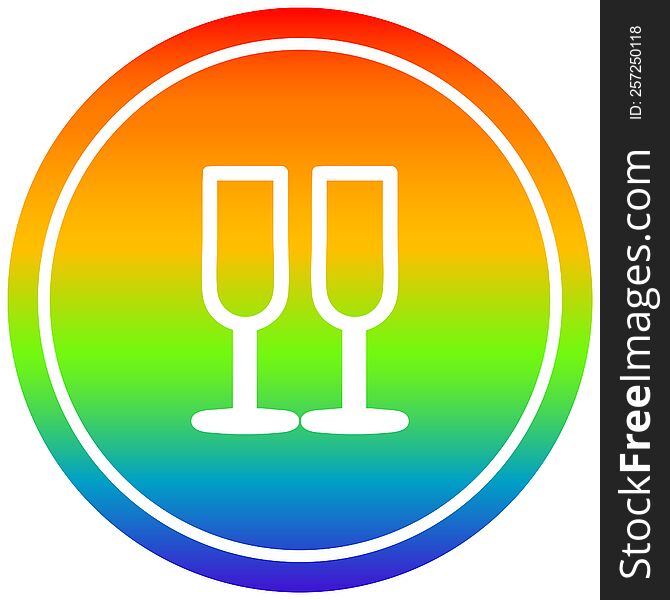 champagne glasses circular icon with rainbow gradient finish. champagne glasses circular icon with rainbow gradient finish