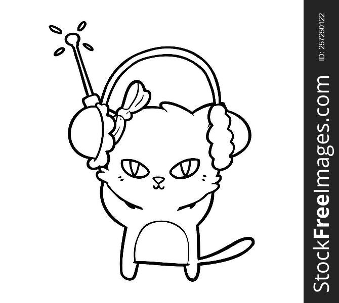 cute cartoon cat with headphones. cute cartoon cat with headphones