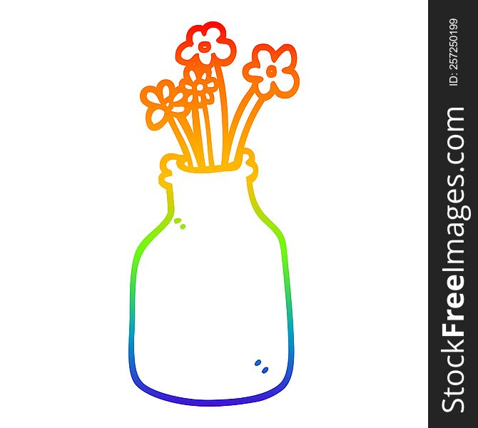 rainbow gradient line drawing of a cartoon flowers in vase