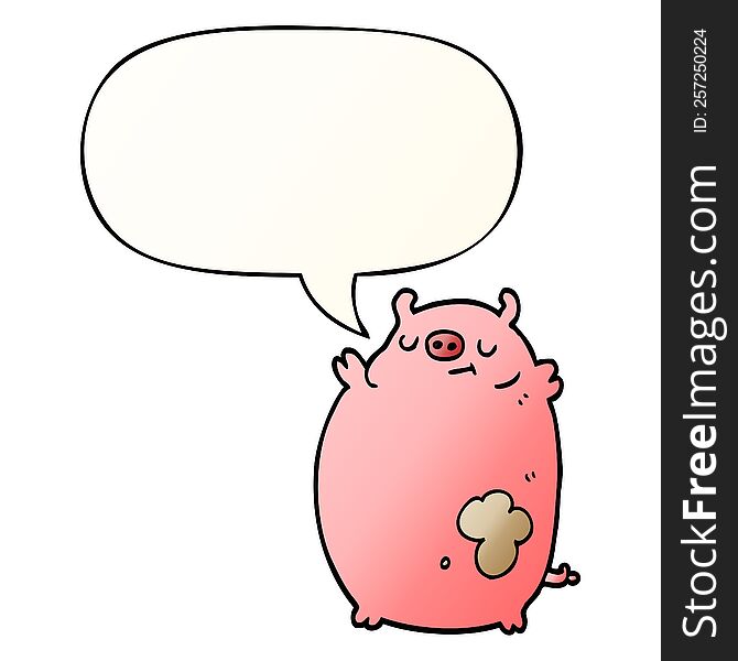 Cartoon Fat Pig And Speech Bubble In Smooth Gradient Style
