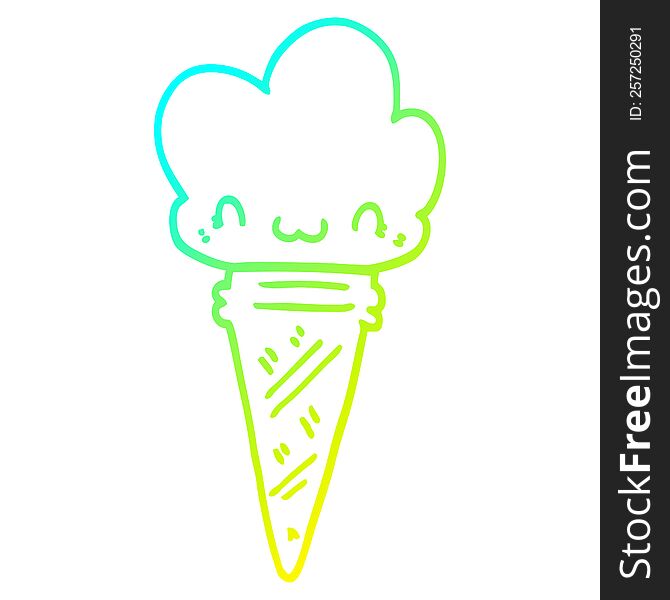 Cold Gradient Line Drawing Cartoon Ice Cream With Face